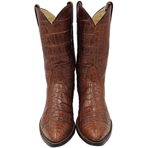Vintage Rios of Mercedes Custom Full Alligator Brown Cowboy Boots Raymondville - Picture 3 of 16